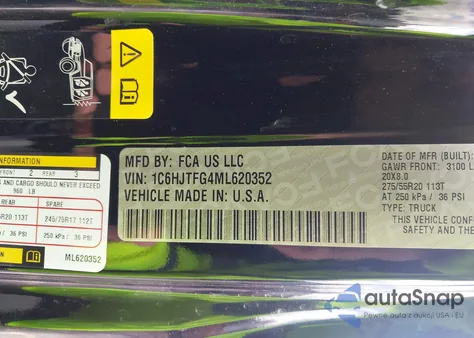 2021 Jeep Gladiator High Altitude 4X4 z USA, uszkodzony, nr VIN 1C6HJTFG4ML620352
